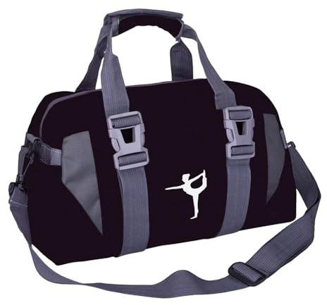 Sporttasche Damen Reisetasche Yogatasche Fitnesstasche aus strapazierfähigem Nylon mit verstellbarem Gurt für Training Reisen Fitnessstudio- Schwarz