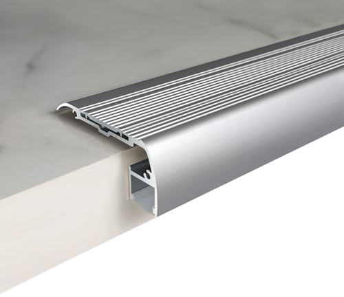 Aluminum Stair Nosing Edge Profile, L-Shape Anti-Slip Step Edge Trim Strips with LED Light Slot for Cinema Hotel Home School(Silver)