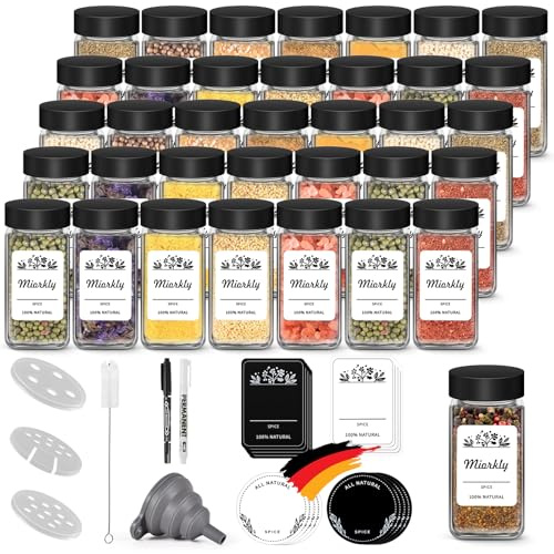 Gcirn 35 Square Spice Jars with Unique Strong Seal Swivel Lid,120 ML Spice Containers,Glass Spice Jars,Seasoning Jars with Funnels,Label Paper,Erasable Pens