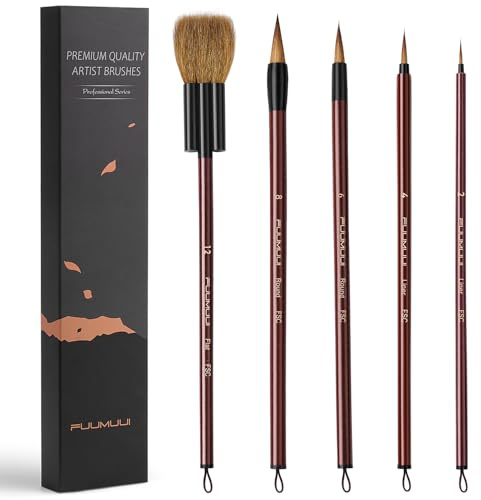 Fuumuui Sable Watercolour Brushes Professional 5Pcs, Wool Hair Flat Brush, Sable Round Pointed and Detail Brushes Perfect for Watercolour Acrylic Gouache Inks Painting