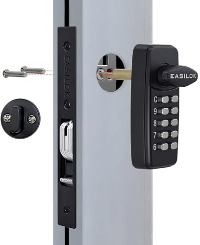 Keyless Keypad Storefront Door Lock, Mechanical Commercial Mortise Lock for Aluminum/Glass Narrow Stile Doors, DIY No-Drill Adams Rite Replacement (Black, 1-1/8 Hook Bolt)