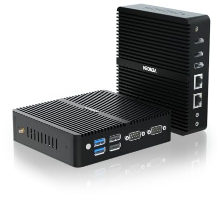 VENOEN Fanless Mini PC N150 Fanless Industrial Computer 16GB RAM 512GB SSD | Win 11 Pro Mini computer, 2xHD + DP 4K Triple Display/2xRS232 COM/WiFi/BT 4.2/VESA, Office Home industrial Mini PC Dual LAN
