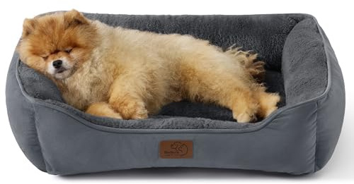 BEDSURE Katzenbett große Katzen waschbar 63.5x53cm | rutschfestes Hundebett kleine Hunde, quadratisches Katzenkorb mit weichem Rand, dunkelgrau