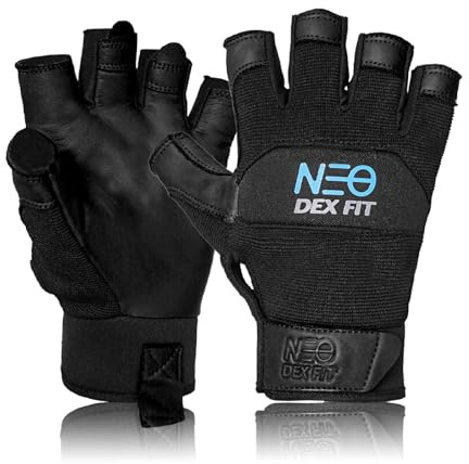 DEX FIT MG210 Lite Fingerless Work Gloves, Water-Resistant Cowhide Palm, Lightweight Open Finger Design for Fishing, Cycling, DIY, Hand Washable; Black Black 1 Pair