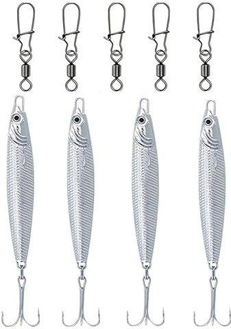 4 Pcs 40g Metal Sea Fishing Lures with Hooks Silver Spoon Lures