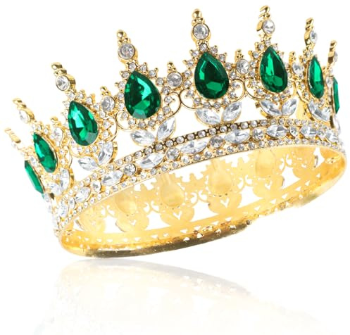 LjFrexia Krone Damen, Kristall Barock Tiara, Vintage Smaragdgrüne Krone, Damen Brautkrone Diadem, Diadem Golden Grün Hochzeit, Sparkly Strass Prinzessin Kopfschmuck, für Hochzeit Partys Abschlussball