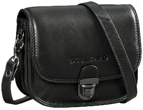 STILORD Maribel Mini Umhängetasche Damen Leder Handtasche Klein Echtleder Clutch Damentasche Vintage Ledertasche Crossbody Bag Schultertasche mit Abnehmbaren Gurt Farbe:schwarz