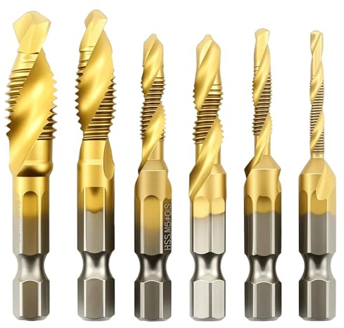 Juego de 6 brocas autorroscantes, brocas para roscar, brocas combinadas, M3, M4, M5, M6, M8, M10, para taladrar, roscar, chaflanar, aluminio, cobre, madera