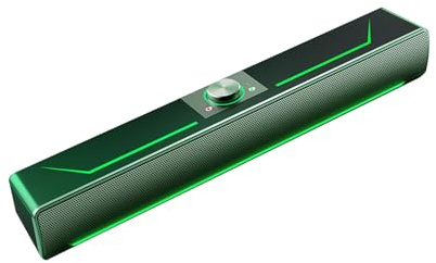Altavoces de PC, 3 W portátil estéreo envolvente 3D Soundbar con luces LED verdes, USB Bluetooth5.3 Audio 2.0 Canales Altavoces Monitor para PC Desktop Laptop TV (USB + Bluetooth5.3)