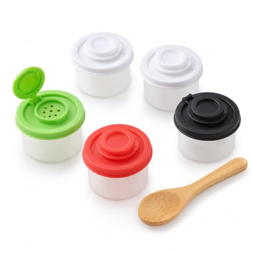 6PCS Travel Salt and Pepper Sets, Camping Salt and Pepper Set, Mini Salt and Pepper Sets for Outdoor Cooking, Portable Seasoning Containers with Wooden Spoon, White Green Black Red Colour Options