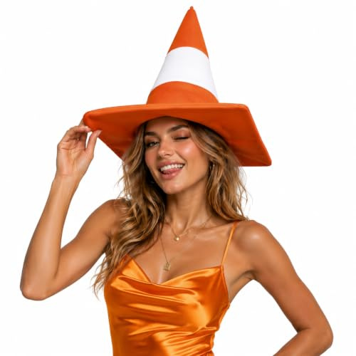 NICEYEA Verkehrshut für Erwachsene verrückter Plüsch Verkehrskegel-Hut faltbarer Spaßhut party hut ideal für Halloween Karneval Kostümpartys Geburtstagsfeiern
