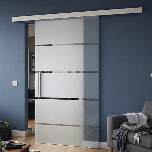 Schiebetür aus Glas Komplettset Sadora® inkl. SoftClose Stangengriff 1025x2050mm ESG 8mm 5-Streifen-Dessin