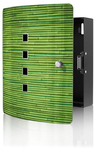 banjado Design Schlüsselkasten aus Edelstahl für 10 Schlüssel - Schlüsselschrank zur Schlüssel Aufbewahrung 24 x 21,5 x 7cm groß mit praktischem Magnetverschluss - Motiv Bambus Grün