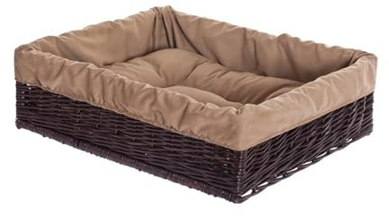 e-wicker24 Alles aus Weide Hundekorb aus Weide für Hund und Katze Hundebett Katzenbett mit Kissen Tierkorb geflochten Katzenkorb rechteckig Liegestuhl 60x50 H18 cm