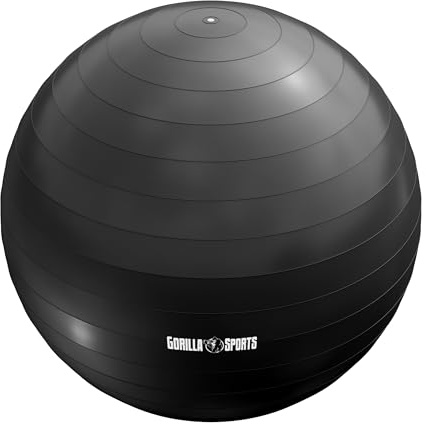 GORILLA SPORTS® Gymnastikball 55/65/75 cm, bis 500 kg, Anti-Burst, Farbwahl | Mit Luftpumpe und rutschfester Oberfläche; Sitzball Büro, Yoga Ball, Balance Ball, Fitnessball, Trainingsball