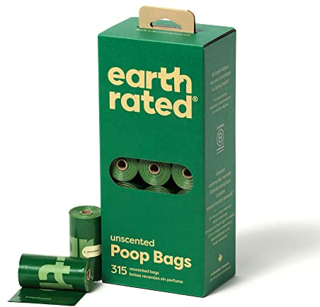 Earth Rated Dog Poop Bags, Guaranteed Leakproof and Extra Thick Waste Bag Single Refill Rolls for Dogs, Unscented, 315 Count