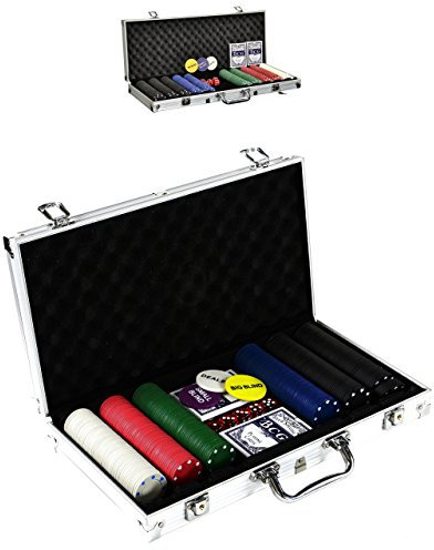 SONLEX Pokerkoffer mit 300 500 Pokerchips abschließbar Pokerkarten Zubehör Deluxe Pokerset Casino Aluminium Chipsanzahl wählbar (300 Chips)