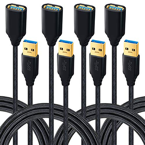 Besgoods USB 3.0 Extension Cable, 4Pack [6ft] USB A Male to Female Braided Extender Cord 5Gbps Fast Data Transfer for Hard Drive, Keyboard, Mouse, Webcam, USB Flash Drive, Printer - Black