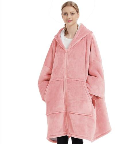 SHUOJIA Sweat Plaid Femme, Sweat à Capuche surdimensionné Peignoir Chaud en Flanelle Sweat à Capuche Super Doux et Confortable Wearable Blankets, Hiver Chaud Sherpa Adulte