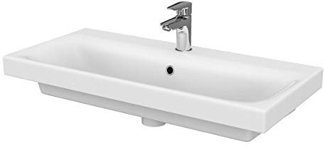 VBChome Moduo- Kollektion Moduo 80cm x 45cm Waschtisch für Unterschrank Einbau Waschbecken mit Überlauf Weiß Keramik Waschtisch Handwaschbecken Design Einbau -Waschschale FÜR BADEZIMMER GÄSTE WC