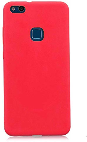 cuzz Schutzhülle für Huawei P10 Lite + (1 Stück Displayschutzfolie aus Hartglas), einfarbig, Premium, flexibel, Silikon, TPU, dünn, ultradünn, rutschfest, stoßfest, Schutzhülle (rot)