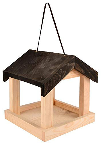 Esschert Design Futterhaus mit Dach, hängend, aus Kieferholz, 22,2 x 21,6 x 23,2 cm