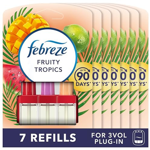 Febreze 3Volution Plug In Air Freshener Refill, Fruity Tropics, 7 Refills (20ML X 7), Odour Fighter & Bathroom Air Freshener, Febreze Plug In Refill 3volution
