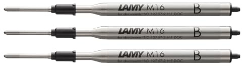 LAMY M16 3er Set Kugelschreiber-Großraummine aus Metall - Original Ersatzmine für alle Lamy Kugelschreiber Modelle - dokumentenecht - Strichbreite Breit in Tintenfarbe schwarz