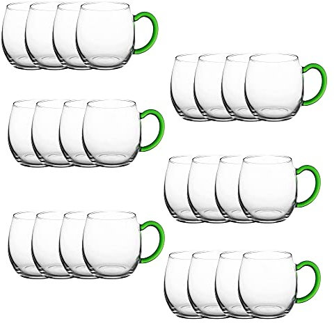 Novaliv 24 xWeinseidel mit grünem Henkel 250 ml Weinglas geeicht Glas Weißweinglas Glühweingläser Glühweintasse Punchgläser Teegläser mit Henkel Schorleglas