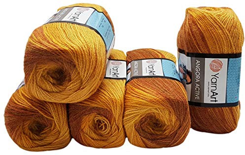 5 x 100 g Ilkadim Export Angora Active Strickwolle mehrfarbig mit Farbverlauf, 500 Gramm Strickgarn mit 25% Mohair Wolle-Anteil (terrakotta orange 844)