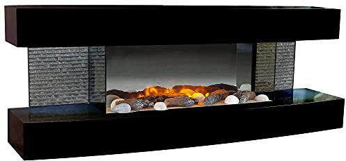 CHEMIN'ARTE Camino elettrico Lounge effetto fiamma LED - da parete - nero - 120cm - Telecomando, Caminetto con Timer e Controllo Automatico di Temperatura
