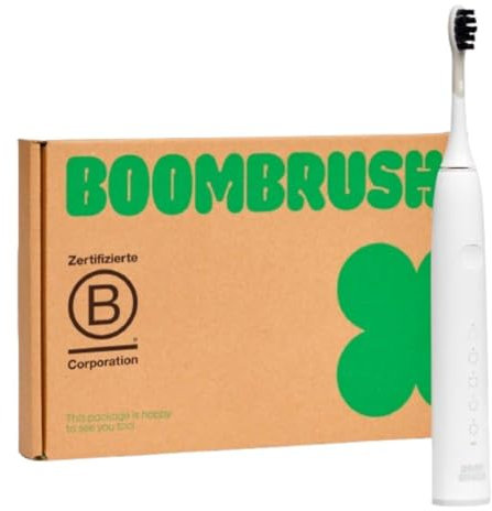 BOOMBRUSH Elektrisk tandborste – Sonic-tandborste – 90 dagars kraftbatteri – vit – effektiv Sonic-teknik – elektrisk tandborste för munrengöring och plackborttagning