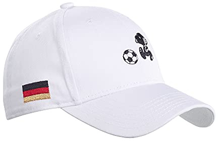 ONOMATO! Snoopy Peanuts Fussball Basecap Fuer Herren & Damen, Deutschland Germany Fan Cap zur EM & WM, Verstellbare Snapback Mütze aus 100% Baumwolle, Offizielles Lizenzprodukt, Weiss