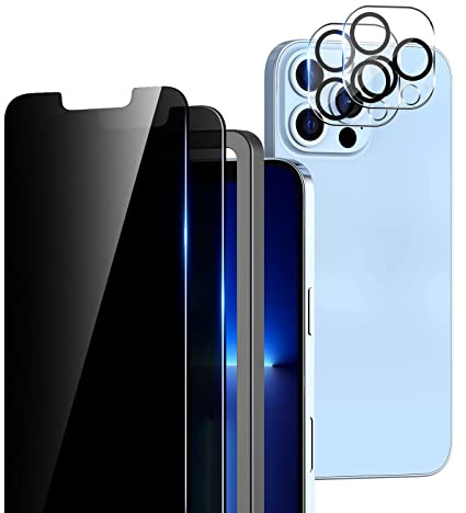TOCOL 2+2 Stück Sichtschutz Schutzfolie für iPhone 13 Pro, 2 Stück Sichtschutz Panzerfolie und 2 Stück Kamera Schutzfolie 9H Blasenfrei Privatsphäre Panzerglsafolie mit Einbaurahmen