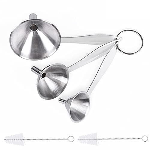 Edelstahl Trichter Marmelade Set Mini Küche Marmeladentrichter, Metall Einfülltrichter Set mit Griff und Reinigungsbürste für die Übertragung von Flüssigkeit Öl Marmelade (Langen Griff)