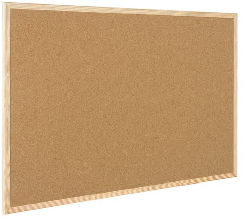 Raylu Paper® – Bacheca in sughero naturale con cornice in legno di pino, lavagna da parete con puntine e kit di montaggio (90 x 60 cm)