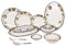 36 Piece Melamine Dinnerware Contemporary Flower Print Design Set, Shatterproof, Lightweight, Artisanal Double Bead Plates & Bowls, Solid Reactive Glazes Dinner (Grey & Orange)