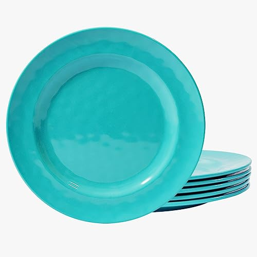 TP 11 Melamine Dinner Plates, 6-piece Plate Set Serving Dishes for Indoors and Outdoors, Unbreakable Dinner Service for 6, Teal