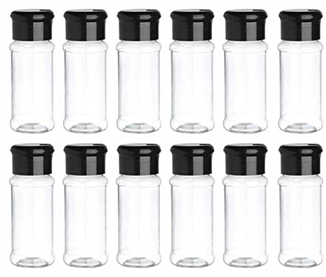 Lot de 12 Pots à épices en Plastique avec Couvercle, 100 ML, pour Condiments, assaisonnement, Poivre, sel