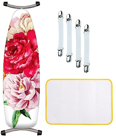 Bügelbrettbezug für Dampfbügeleisen, Bügeltischbezug Groß XL/XXL 120x40cm, 100% Baumwolle Bügelbrett-Bezug inkl 4 Spannclips