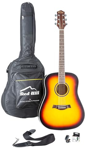 Westerngitarre Starter Kit Red Hill WGS-1 SB, Dreadnought Cutaway, Fichtendecke, X-Bracing, Lindenholz Korpus, Palisander Griffbrett, inklusive Gigbag und Stimmgerät