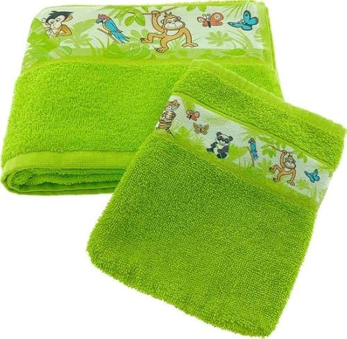 toalla infantil 50 x 80 cm + paño 15x21cm verde claro