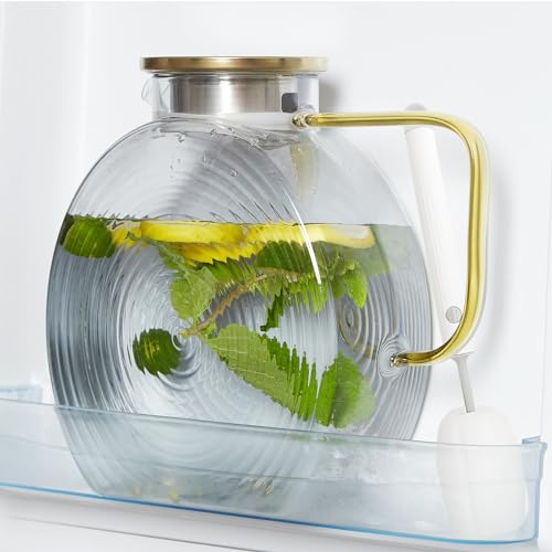 84 oz Glass Pitcher with Lid, Water Pitcher for Tea, Juice, Drink, Lemonade | Heat-Resistant, Ergonomic Handle, Stainless Steel lid, BPA-Free, Fridge Safe, Dual-Pour Design, Fridge Safe, Easy to Clean