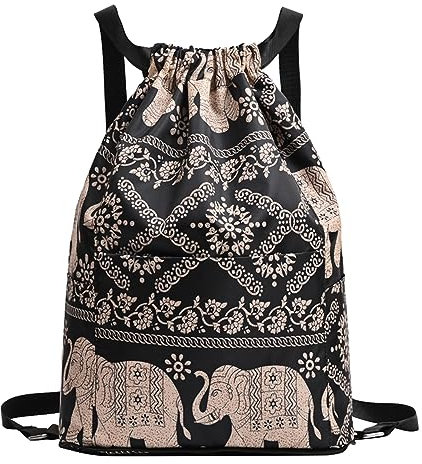 Yeria Sport Rucksäcke,Rucksack mit Kordelzug, Große Kapazität Faltbar Sport Rucksäcke, Trocken Nass Trennung, Wasserabweisender String-Rucksack für Herren Damen Kinder Jugend (Elefanten)