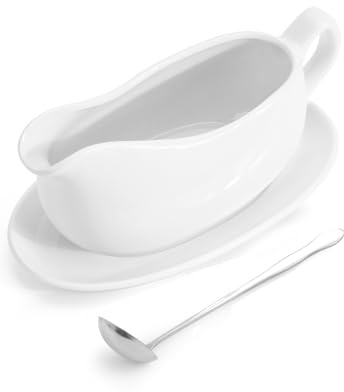 LoeJan 17OZ Gravy Boat with Spoon, Ceramic Sauce Serving Dish, Easy-Pour Big Dripless Lip Spout Serveware Set for Salad Cream Milk Broth Black Pumpkin Thanksgiving