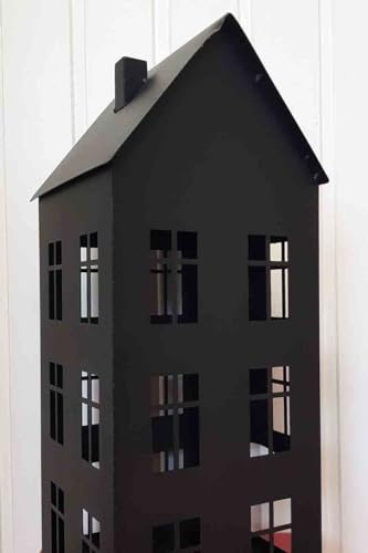 KUHEIGA Windlicht Haus schwarz Höhe 45cm Laterne Lichterhaus Metall