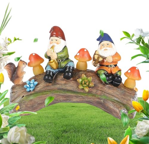 Vllold Nains de jardin à énergie solaire, adorables sculptures de nain d'écureuil lumineux, sculptures lumineuses en résine, lampes solaires en forme de champignon, statues de nains de jardin pour