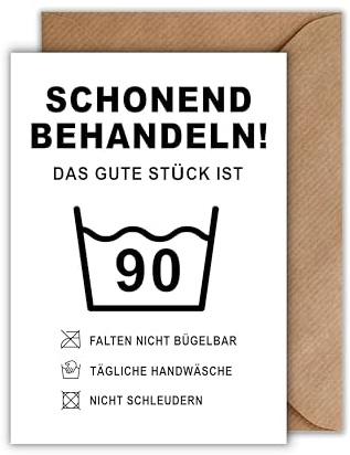 WBdesignz Lustige Geburtstagskarte zum 90. Geburtstag mit Umschlag– witzige Pflegeanleitung mit Waschsymbol – Karte für Senioren & Seniorinnen mit Humor - Geburststag (DIN A6)