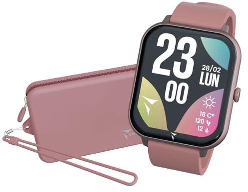 TECHMADE Smartwatch Glow, orologio digitale con pochetta incluso, schermo rettangolare full touch, chiamate, notifiche, funzione SOS, sport, compatibile con IOS e android (ROSA)