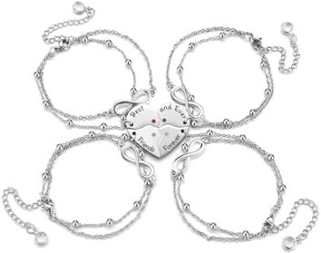 PiercingJak Freundschaftsarmband für 4 Herz Puzzle Armband Edelstahl Armkette Liebe Freundschaft Unendlich Armbänder BFF Geschenke für Freundinen Schwester, Best Friends Forever and Ever